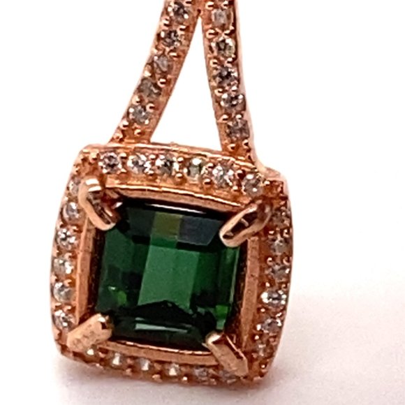 Green Tourmaline 1.20ct Rose Gold Silver Pendant - Picture 2 of 7